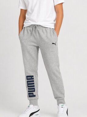 Puma Boys Gray Logo Fleece Jogger Sweatpants | Youth M (10/12)